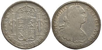 Мексика 8 реалов 1804 TH, Карл IV KM 109 серебро 00-00