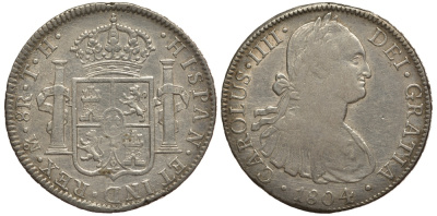 Мексика 8 реалов 1804 TH, Карл IV KM 109 серебро 00-00