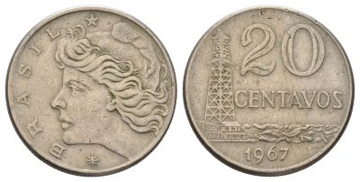Бразилия 20 сентаво 1967 год-тип KM 579.1 медно-никель 4156-856