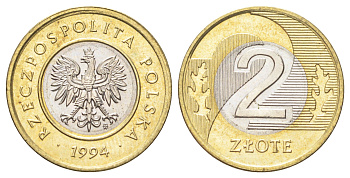 Польша 2 злотых 1994 MW KM 283 биметалл UNC 4701-123