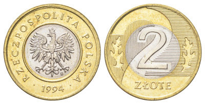Польша 2 злотых 1994 MW KM 283 биметалл UNC 4701-123