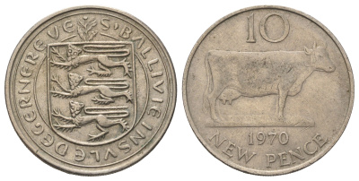 Гернси 10 пенсов 1970 Генсийская Корова KM 24 медно-никель 4512-716