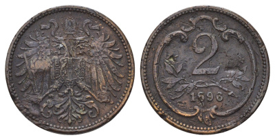 Австрия 2 геллера 1896 Франц Иосиф I (1848-1916) KM 2801 бронза 4684-823
