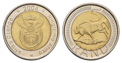 ЮАР 5 рандов 2004 KM 281 биметалл UNC 4678-227