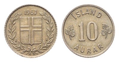 Исландия 10 эйре 1967 KM 10 медно-никель aUNC 4696-266