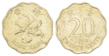 Гонконг 20 центов 1998 KM 67 никель латунь aUNC 4701-244