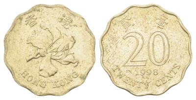 Гонконг 20 центов 1998 KM 67 никель латунь aUNC 4701-244