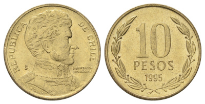 Чили 10 песо 1995 KM 228 никель латунь UNC 4689-253