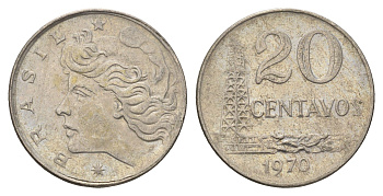 Бразилия 20 сентаво 1970 год-тип KM 579.2 медно-никель 4688-112