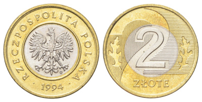 Польша 2 злотых 1994 MW KM 283 биметалл UNC 4701-119
