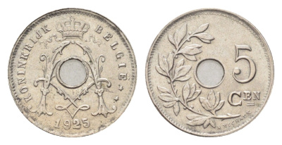 Бельгия 5 сантимов 1925 Belgie KM 67 медно-никель 4705-444