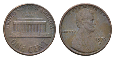 США 1 цент 1976 D, Авраам Линкольн KM 201 медь цинк 4684-929
