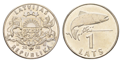 Латвия 1 лата 2008 KM 12 медно-никель UNC 4650-147