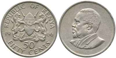 Кения 50 центов 1966 Джомо Кениата KM 4 медно-никель 110-611