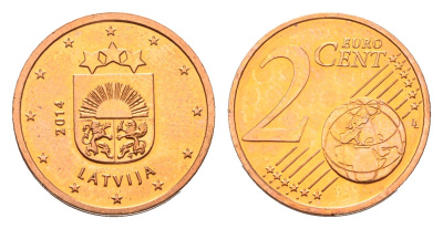 Латвия 2 евроцента 2014 KM 151 сталь плакированная медью UNC 4689-752