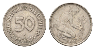 ФРГ 50 пфеннигов 1974 F KM 109.2, J. 384a медно-никель 4684-246