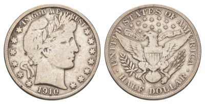 США 1/2 доллара (50 центов) 1910 S, 50 центов Барбера KM 116 серебро    5010-1721