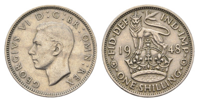 Великобритания 1 шиллинг 1948 Георг VI (1936-1952), Английский герб KM 863, Spink 4105 медно-никель 4699-443