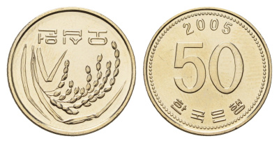 Южная Корея 50 вон 2005 KM 34 медь цинк никель UNC 4160-1246
