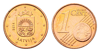 Латвия 1 евроцент 2014 KM 150 сталь плакированная медью UNC 4689-751