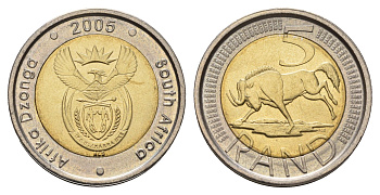ЮАР 5 рандов 2005 KM 297 биметалл UNC 4678-231