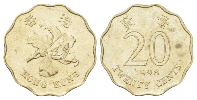 Гонконг 20 центов 1998 KM 67 никель латунь aUNC 4701-245