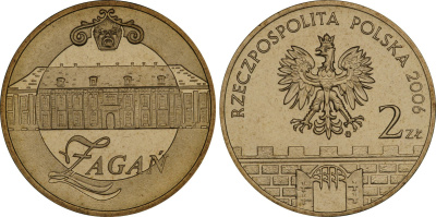 Польша 2 злотых 2006 MW, серия польские города, Жагань (Zagan) KM 569 нордик UNC 4448-527