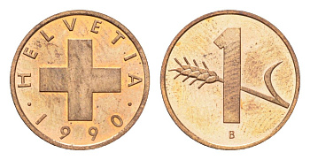 Швейцария 1 раппен 1990 B KM 46 бронза UNC 4708-314