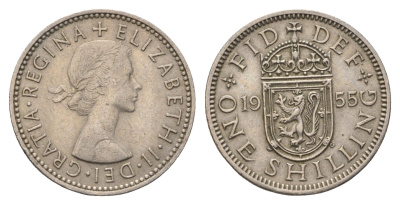 Великобритания 1 шиллинг 1955 Елизавета II (1952-2022), Шотландский герб KM 905, Spink 4148 медно-никель 4695-812
