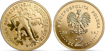 Польша 2 злотых 2014 MW, XXII зимние Олимпийские игры 2014 года в Сочи, лыжник KM 893 нордик UNC 4514-812