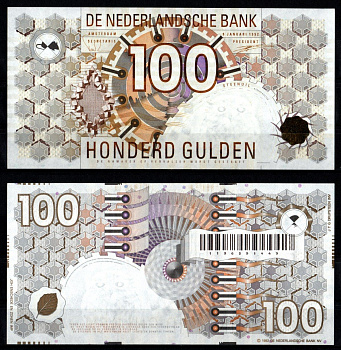 Нидерланды 100 гульденов 1992 Pick 101 (2) бумага UNC (пресс) 451-430-3