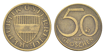 Австрия 50 грошей 1961 KM 2885 алюминиевая бронза 4705-516
