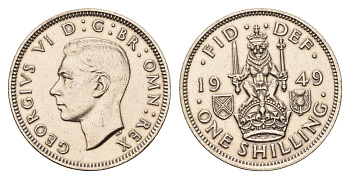 Великобритания 1 шиллинг 1949 Георг VI (1936-1952), Шотландский герб KM 877, Spink 4109 медно-никель 4629-346