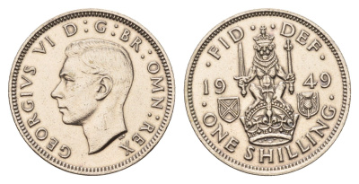 Великобритания 1 шиллинг 1949 Георг VI (1936-1952), Шотландский герб KM 877, Spink 4109 медно-никель 4629-346