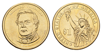 США 1 доллар 2010 D, Президент США - Миллард Филлмор (1850-1853) KM 475 медь с марганцево-латунным покрытием UNC 4624-522