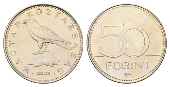 Венгрия 50 форинтов 2003 BP KM 697 латунь плакированная медно-никелем UNC 4148-855