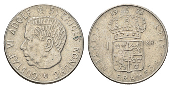 Швеция 1 крона 1973 U, Густав VI Адольф (1950-1973) KM 826a медь плакированный медно-никелем 4619-644