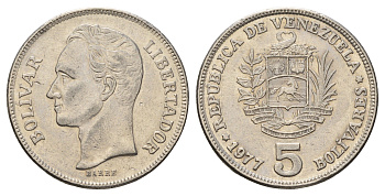 Венесуэла 5 боливаров 1977 Симон Боливар Y 53 никель 4565-525