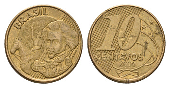 Бразилия 10 сентаво 2006 KM 649 сталь плакированная латунью 4686-744
