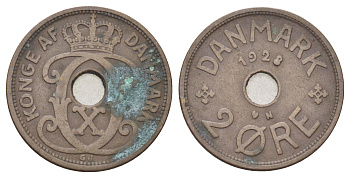 Дания 2 эре 1928 N, Кристиан X (1912-1947) KM 827 бронза 4701-669