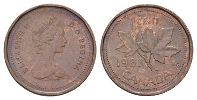 Канада 1 цент 1983 Елизавета II (1952-2022), кленовый лист KM 132 бронза 4689-325