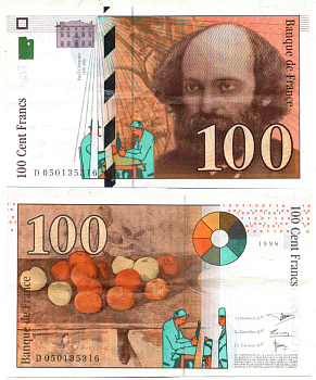 ФРАНЦИЯ 100 ФРАНКОВ 1998 ПОЛЬ СЕЗАНН, КАРТЕЖНИКИ Pick 158а бумага 7217-58-1