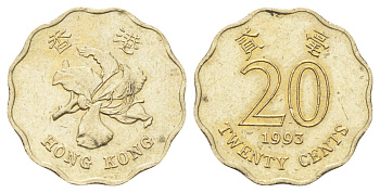 Гонконг 20 центов 1993 KM 67 никель латунь 4701-168
