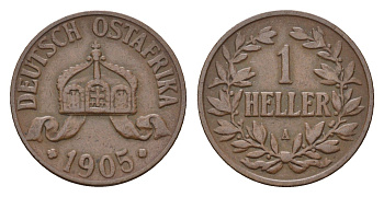 Германская Восточная Африка 1 геллер 1905 A KM 7 бронза 4154-143