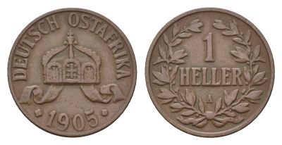 Германская Восточная Африка 1 геллер 1905 A KM 7 бронза 4154-143