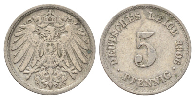 Германия 5 пфеннигов 1906 E KM 11, J. 12 медно-никель 4701-1038