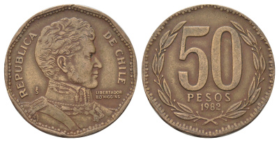 Чили 50 песо 1982 KM 219 алюминиевая бронза 4688-353