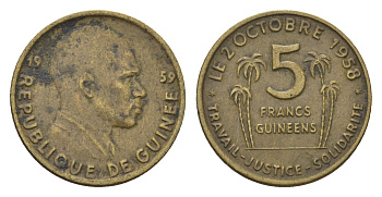 Гвинея 5 франков 1959 Ахмед Секу, год-тип KM 1 медь алюминий 4685-1018