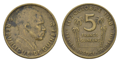 Гвинея 5 франков 1959 Ахмед Секу, год-тип KM 1 медь алюминий 4685-1018