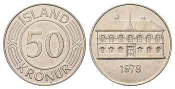Исландия 50 крон 1978 здание парламента в Рейкьявике KM 19 медно-никель UNC 4168-122